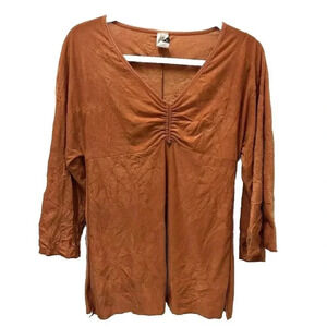 Vintage Ginger G Womens Blouse Top Orange M Textured Stretch Fairycore Boho